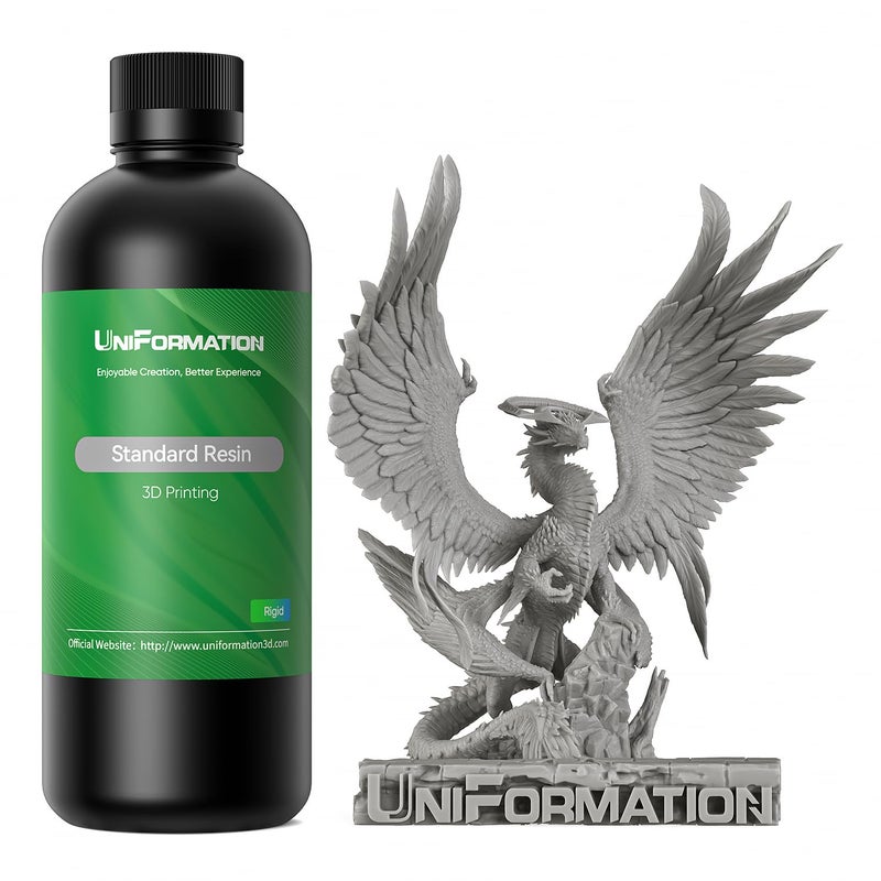 Uniformation طابعة ثلاثية الأبعاد HD 3D ريسين قياسي 2KG سريعة التصلب بالأشعة فوق البنفسجية مصنوعة من النباتات سائل ريسين ثلاثي الأبعاد بدقة عالية ولزوجة منخفضة مناسبة لطباعة SLA/LCD/DLP المجسمات، مجموعات الجراج، 2x1KG HD رمادي - Image 1